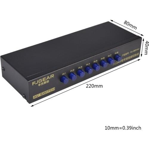 2021 New 8-Way AV Switch RCA Switcher 8 in 1 out Composite Video L/R Selector Box for DVD