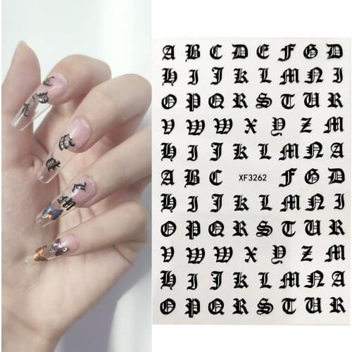 3D Letter Nail Stickers Black Gold Laser For Acrylic Design Summer Nail Decorations Manicure Tips