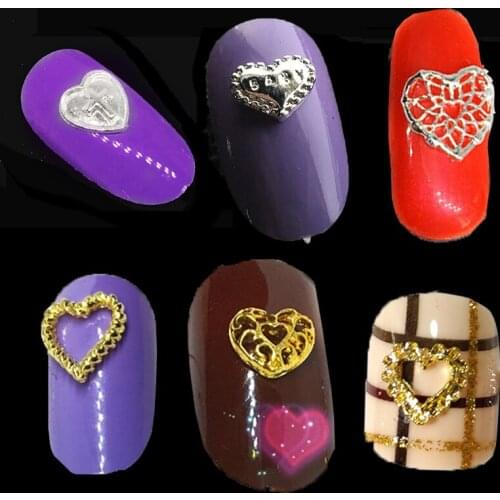 50Pcs Heart Nail Art Big Rhinestones Decorations 3d Alloy Hollow Charms Nailart Supplies Nails Bling Accessories for Manicure