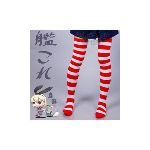Kan collection anime cosplay accessories Stockings cos red+white stripe soft over-the-knee Stockings