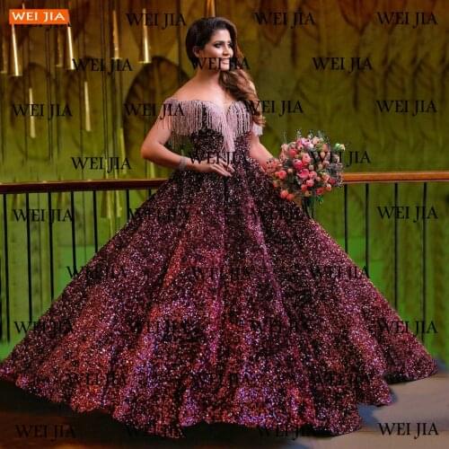 Arabian Wedding Dresses 2021 Lace Up Ball Gown Robe De Mariée Women Glitter Reflective Bridal Dress Custom Made Vestido De Noiva