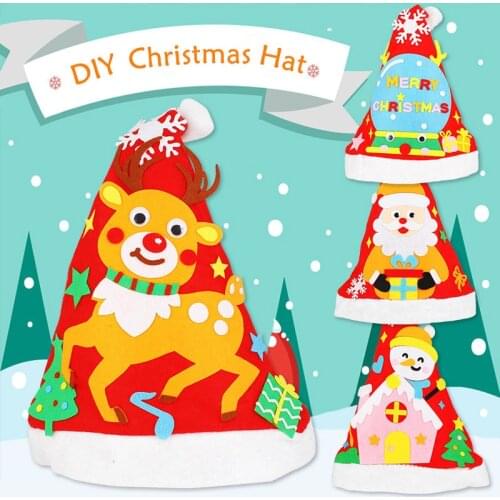 Kids DIY Christmas Hat Handmade Non-Woven Santa Hats Craft Toys Kindergarten Gifts Creative Materials Kits for Children
