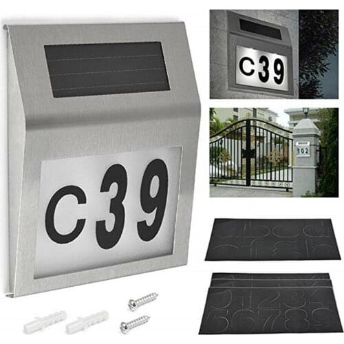 DIY House Number Solar Power Doorplat LED Light Sign House Door Address Plaque Number Digit Plate