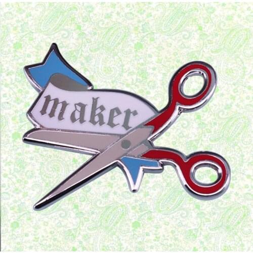 Red Scissors Maker and Ribbon Cloth Enamel Pin Artist crafter cutting badge gift Backpack Hat Coat brooch