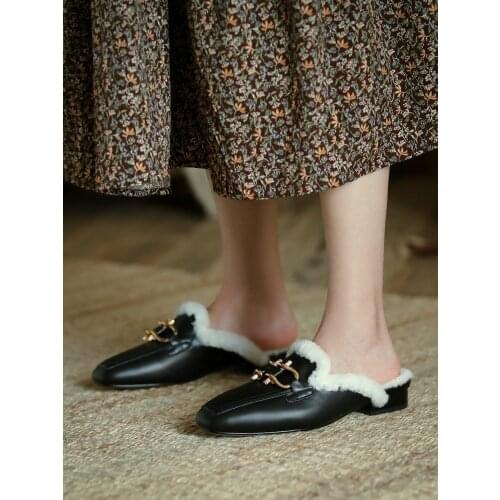 EshtonShero Winter Shoes Woman Leather Slip On Short Plush Flat Heel Square Toe Platform Rivet Loafers Female Shoes Size 3-9