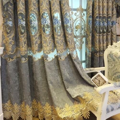 European and American high quality custom villa embroidered living room curtains for bedroom kitchen luxurious Voile curtains