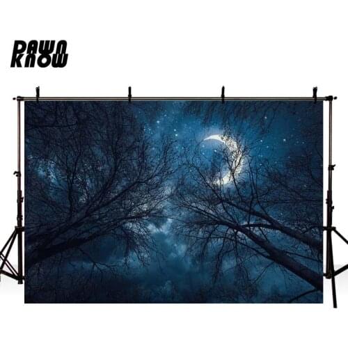 DAWNKNOW Moon Night Sky Tree Photography Background Backdrop Photocall Shoot Vogue Children Wedding Photo Studio GY391
