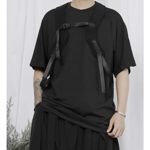 Original new t-shirt mens fashion Yamamoto dark niche Japanese functional tooling strap loose short sleeve T-shirt