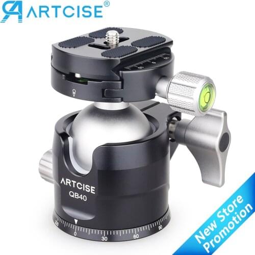 Tripod Head Universal Ballhead Low Profile All Metal Panoramic Monopod Ball Head Mount Quick Release Plate for DSLR Camera QB40
