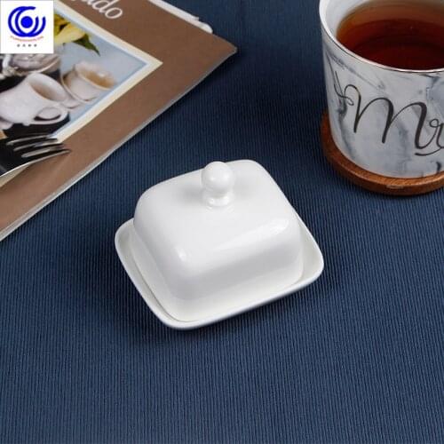 Pure white ceramic butter dish sushi dish with lid square cheese butter box Western cheese box