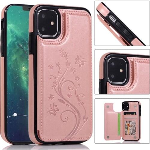 Butterfly Embossing Leather Case For iPhone 6 6S 7 8 Plus 11 Pro Max 12 Mini 12 Pro Max SE 2020 X XR XS Max With Double Buckle