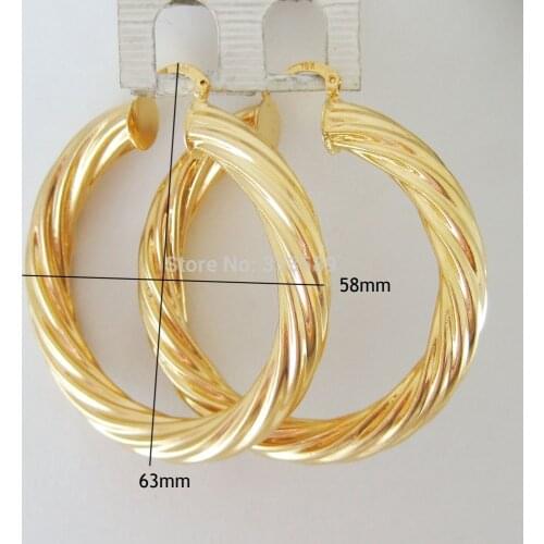 Order 10$ get free shipping /TWIST - YELLOW GOLD GP OVERLAY FILL BRASS HUGE HOOP 63MM 2.48" EARRING/GREAT GIFT