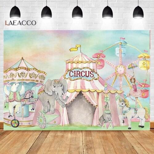 Laeacco Circus Theme Birthday Photography Background Cute Animal Ferris Tent Wheel For Baby Shower Portrait Customized Backdrops