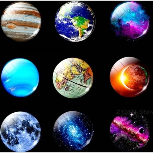 Planet Fridge Magnet Glass Cabochon Refrigerator Magnets Solar System 30MM Stickers Decoration Earth Jupiter Nebula Home Decor
