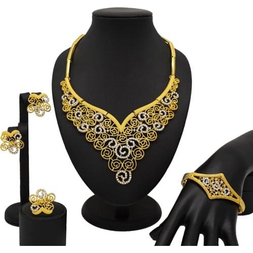 Mirafeel Fashion Dubai Gold Jewelry Sets for Women African Wedding Wire Charm Necklace Bracelet Earrings Nigerian Bridal Jewelry
