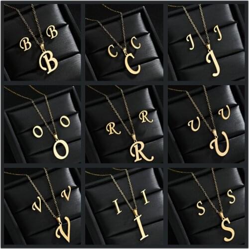 Trendy Letter Charm 26 Alphabet Pendants Necklaces Ear Studs Gold Color Chain Choker Jewelry Set Creative Gift For Lover Friends
