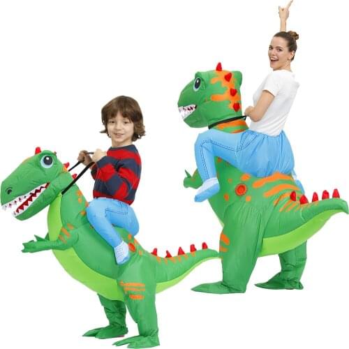 Adult Kid Ride on Green Dinosaur Inflatable Costume for Halloween Cosplay Party Costumes Christmas Parent Child Performance Suit