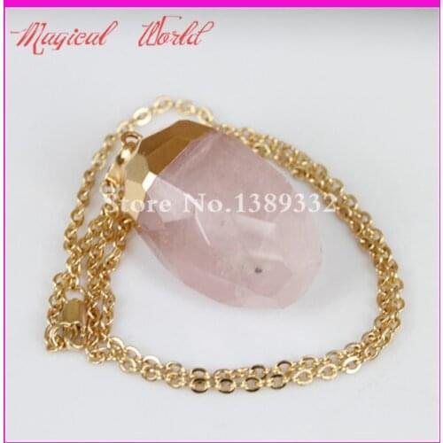 Natural Faceted Raw Crystal Druzy Pendant With Chain,Fashion Women Necklace Cap Drusy Quartz Pendant Necklace