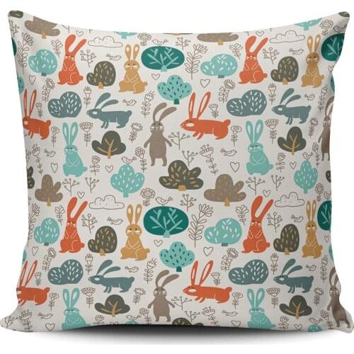 Pillowcase Funny Animal Sweet Rabbits in Forest in Pastel Colors Decorative Throw Pillow Case Cushion Cover Square 22x22 Inch