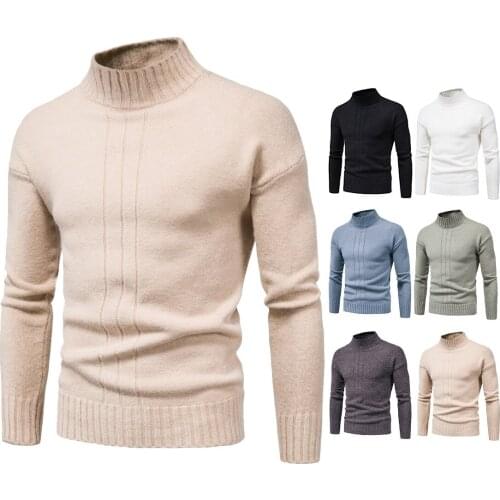 2021 New Fashion Brand Sweater For Mens Pullovers Half Turtleneck Slim Fit Jumpers Knitwea Korean Style Casual Clothing Male