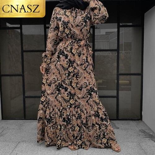 2020 New Dress Free Shipping Items For Women Clothing Elegant Print Autum Dress Evening Long Crewneck Dress Can Be Wholesale