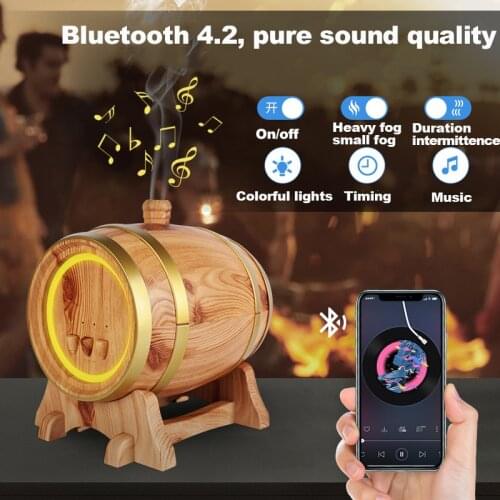 New Arrival 350ML Blue tooth Speaker Mobile APP Control Solid Wood Smart Wine Barrel Essential Oil Aromatherapy Machine for Gift