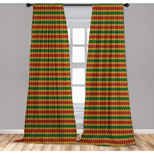 Orange Green Rasta Curtains Geometrical Zig Zag Triangle Inspired Shapes in Flag Window Treatments for Living Room Bedroom Decor