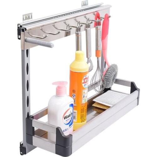 Kitchen Organizer Sponge Holder Built-in Dish Rack Stainless Steel Silent Rail Kitchen Storage Porta Esponja Cocina Hide Style