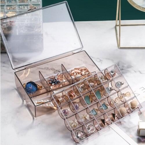 2021 New 12/30 Grids Double Layer Jewelry Organizer Waterproof Earring Necklace Hair Clips Storage Travel Portable Jewelry Box
