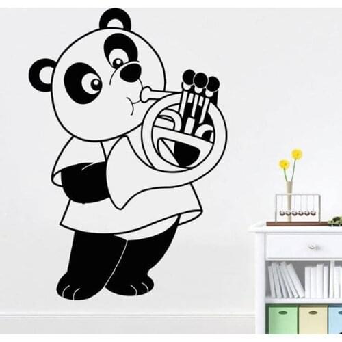 Panda Playing The Horn Wall Decal Bedroom Nursery Cute Panda Interior Design Music Room Modern Art Mural Vinyl Wall Sticker S367