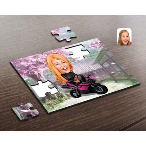 Personalized Women 'S Biker Caricature Of Wooden Puzzle-1