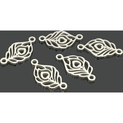 10pcs Bird Feather Stainless Steel Charm Two Hole Stainless Steel Accessory Pendant for DIY Bracelet Necklace Jewelry Making