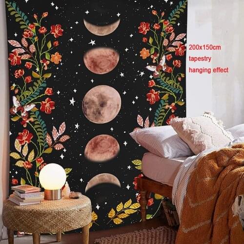 Psychedelic Moon Starry Flower Tapestry Wall Hanging Hippie Wall Carpet Pinic Cloth Bohemia Boho Tapestries Mat Home Dorm Decor