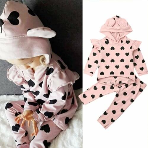 UK Infant Baby Girl Kids Love Hooded Pullover Tops + Trousers Autumn Winter Clothes Sets Tracksuit 1-5Years