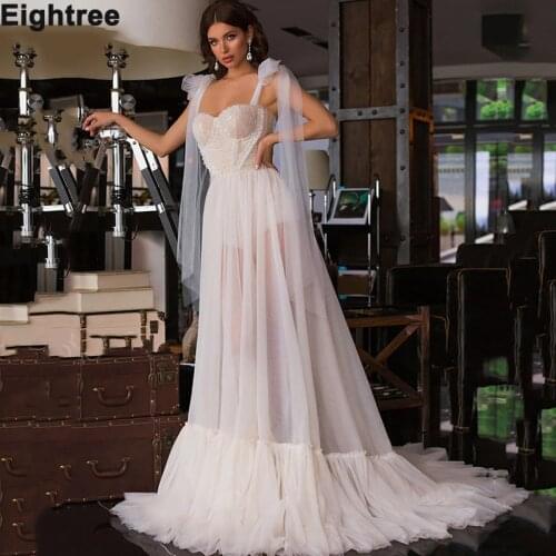 Eightree Sweetheart Wedding Dress Romantic Sleeveless 2021 Beaded A-Line Bridal Gown Beach Princess Plus Size Vestido de Noiva