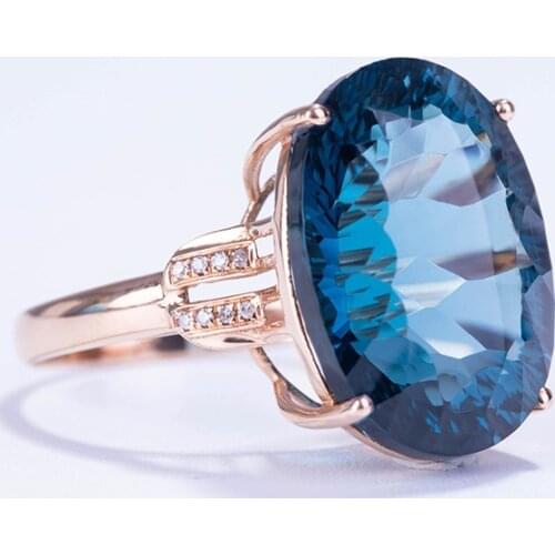 18k Rose Gold Rings Luxury Womens Jewelry Natural Sapphire Big Oval Wedding Rings Promise To Marry anillos mujer Engagement