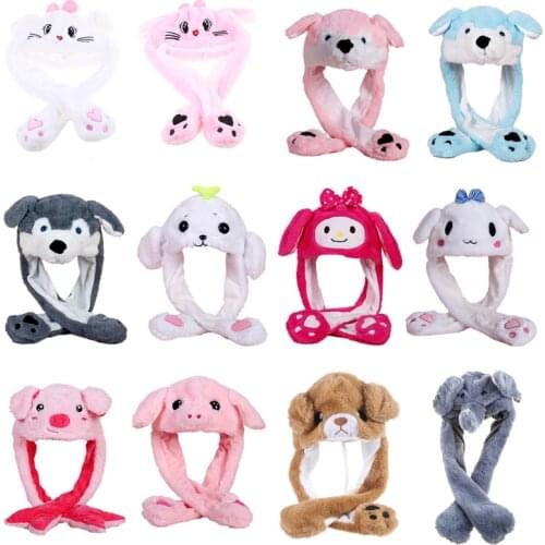 Funny Animal Plush Hat Cute Ears Moving Jumping Earflap Cap Cosplay Party Props 40JF