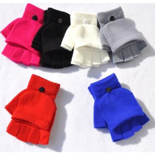 Wool Knitted Fingerless Flip Gloves Winter Warm Flexible Touchscreen Gloves For Men Women Unisex Exposed Finger Mittens Glove