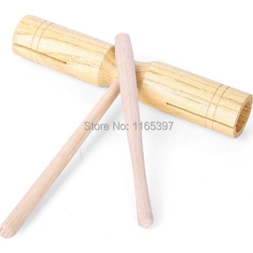 Free ship1pcchildren kids natural Wooden dual bell AGOGO beater guiro scraper percussion early musical education instrument toy