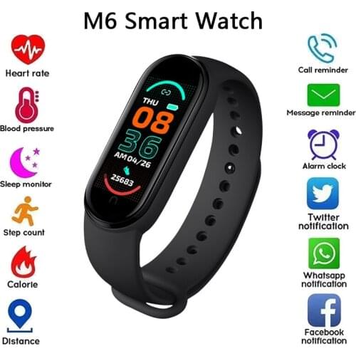 Reloj 2021 New Band M6 Smart Watch Men Women Bracelet Blood Pressure Monitor Fitness Color Screen Smartwatch Smart Clock Hours