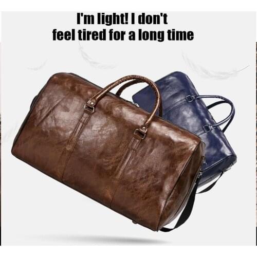 Handbag male pu retro short-distance business trip capacity large travel luggage bag bag light U7M4