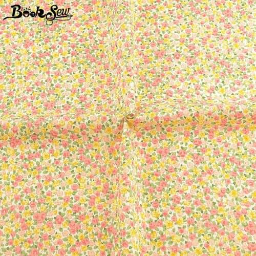 Booksew 100% Cotton Twill Meter Textiles Fabric Flowers Design Printed Yellow Sewing Dense Cloth DIY Tela Patchwork Tecido