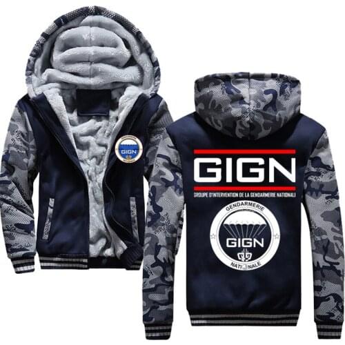 GIGN French Special Forces Hoodies Mens Winter fleece Thicken Warm coat zipper Sweatshirt GIGN Print Mens Hoodies Jacket
