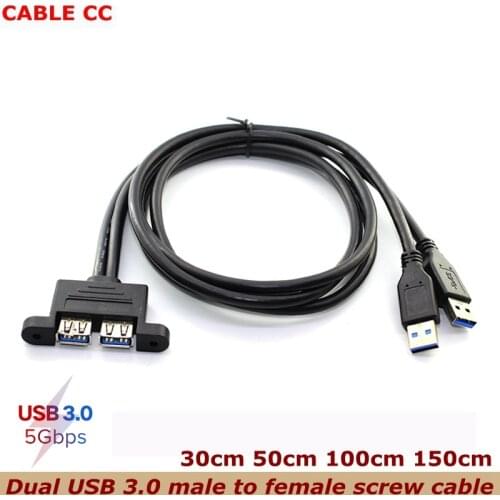 High speed 5gbp/s Two Combo dual USB 3.0 male to USB 3.0 female extension cables with screw panel mounts Computer host cable