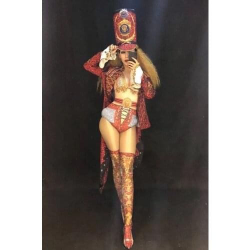 2020 New Women Magician Sexy Jumpsuit Series 3D Printed Sparkling Crystals Nightclub Party Performance Costume (Coat+Bodysuit)