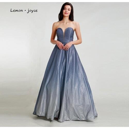 Lemon joyce Prom Dresses Long 2020 Sexy Simple A-line Party Dress Sweetheart Contrast Color Shiny Party Gowns Plus Size
