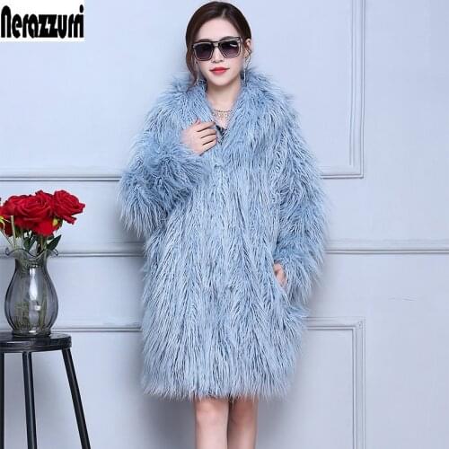 Nerazzurri Winter Faux Fur Coat Women With Hood Bat Sleeved Shaggy Furry Overcoat Oversized Colored Loose Hariy Fake Fur Jacket