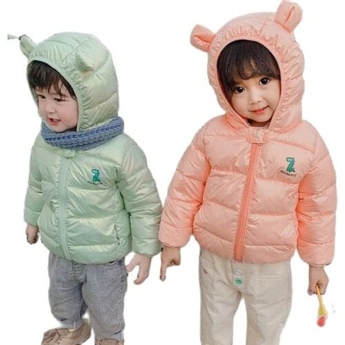 Cartoon Dinosaur Winter Baby Boys Jacket 1-5 Years Keep Warm Fashion Colorful Outerwear Hooded Zipper Casual Coat Kids Clothes