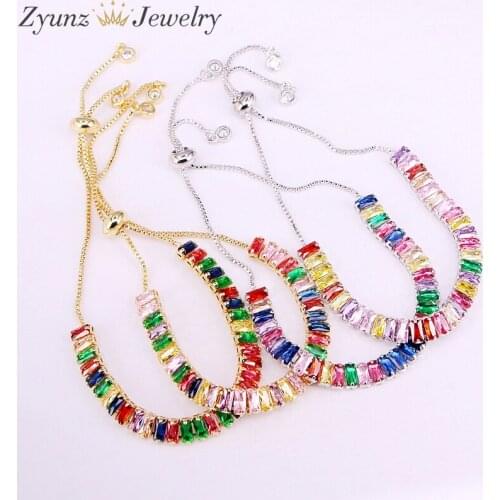 10PCS, Multi Cubic Zirconia Tennis Bracelet & Bangle for Women Copper Adjustable Chain Charm Bracelet Jewelry