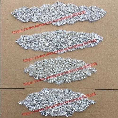 2pcs/lot bridal crystal trims pearll rhinestone beaded applique for bridal dress belt ornaments fashion garment sewing accessory